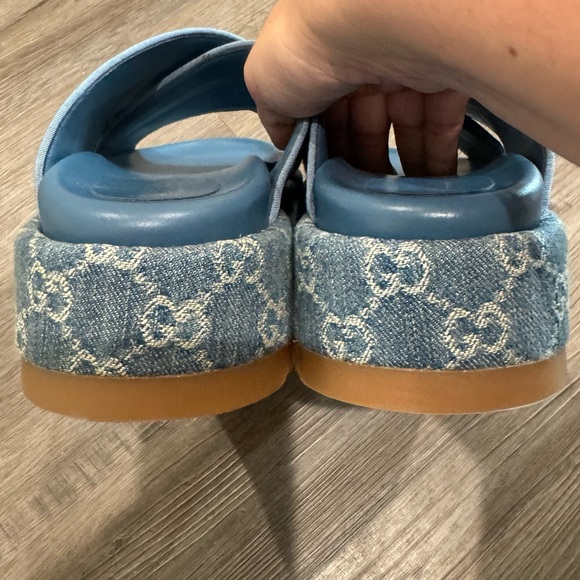 Gucci GG Logo Blue Jean Platform Slide Sandals - Picture 11 of 13
